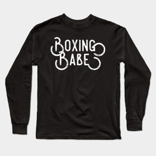 Boxing babe white distressed text female fighter design for women boxers Long Sleeve T-Shirt